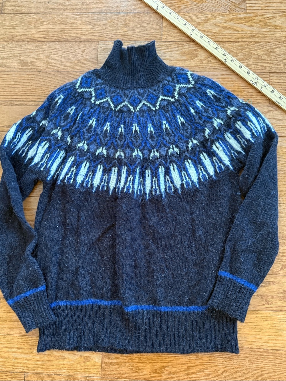 H&M Women Medium Nordic Fair Isle Sweater Navy Cozy Knit Wool Alpaca Pullover